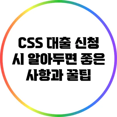 CSS 대출 신청 시 알아두면 좋은 사항과 꿀팁