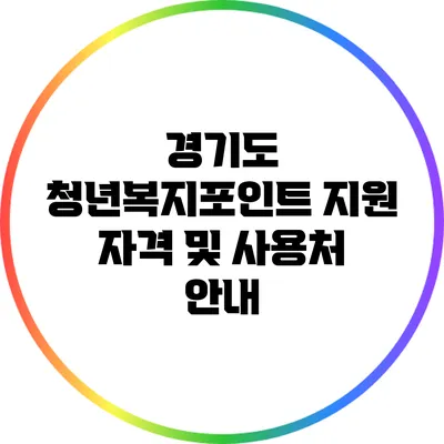 경기도 청년복지포인트 지원 자격 및 사용처 안내