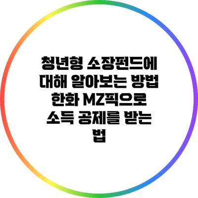 청년형 소장펀드에 대해 알아보는 방법: 한화 MZ픽으로 소득 공제를 받는 법