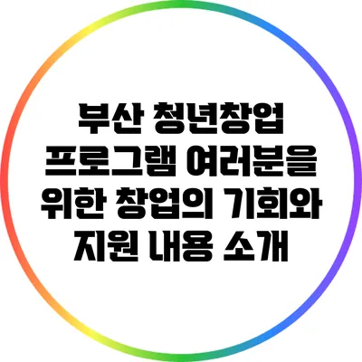 부산 청년창업 프로그램: 여러분을 위한 창업의 기회와 지원 내용 소개