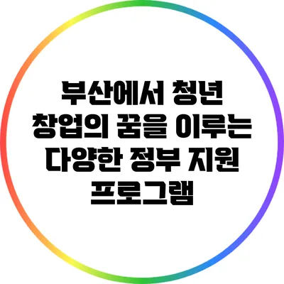 부산에서 청년 창업의 꿈을 이루는 다양한 정부 지원 프로그램