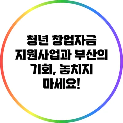 청년 창업자금 지원사업과 부산의 기회, 놓치지 마세요!