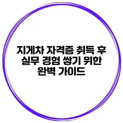지게차 자격증 취득 후 실무 경험 쌓기 위한 완벽 가이드